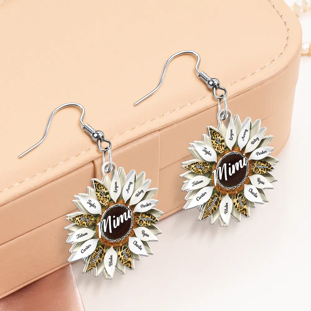 Nana, Mom, Auntie Family Sunflower - Personalized Acrylic Earrings - Image 5