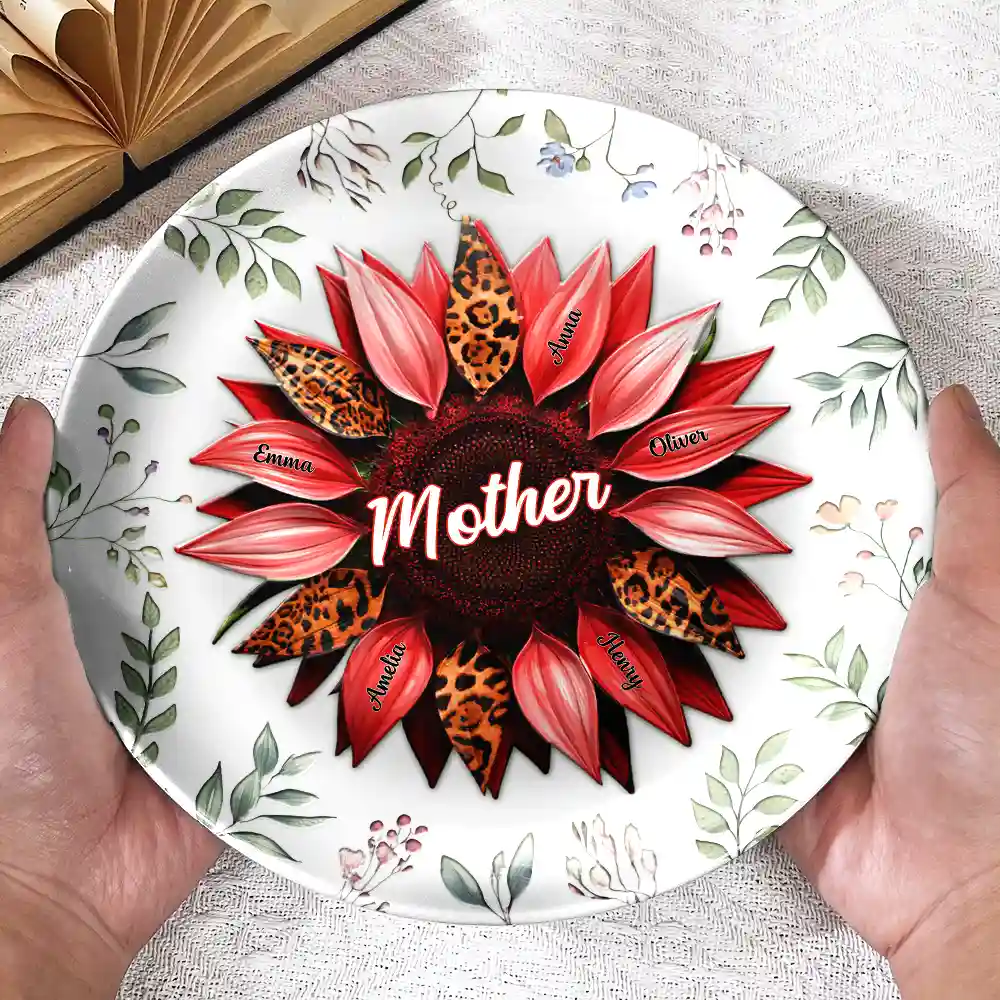 Nana, Mom, Auntie Family Sunflower - Personalized Ceramic Plate - Image 3