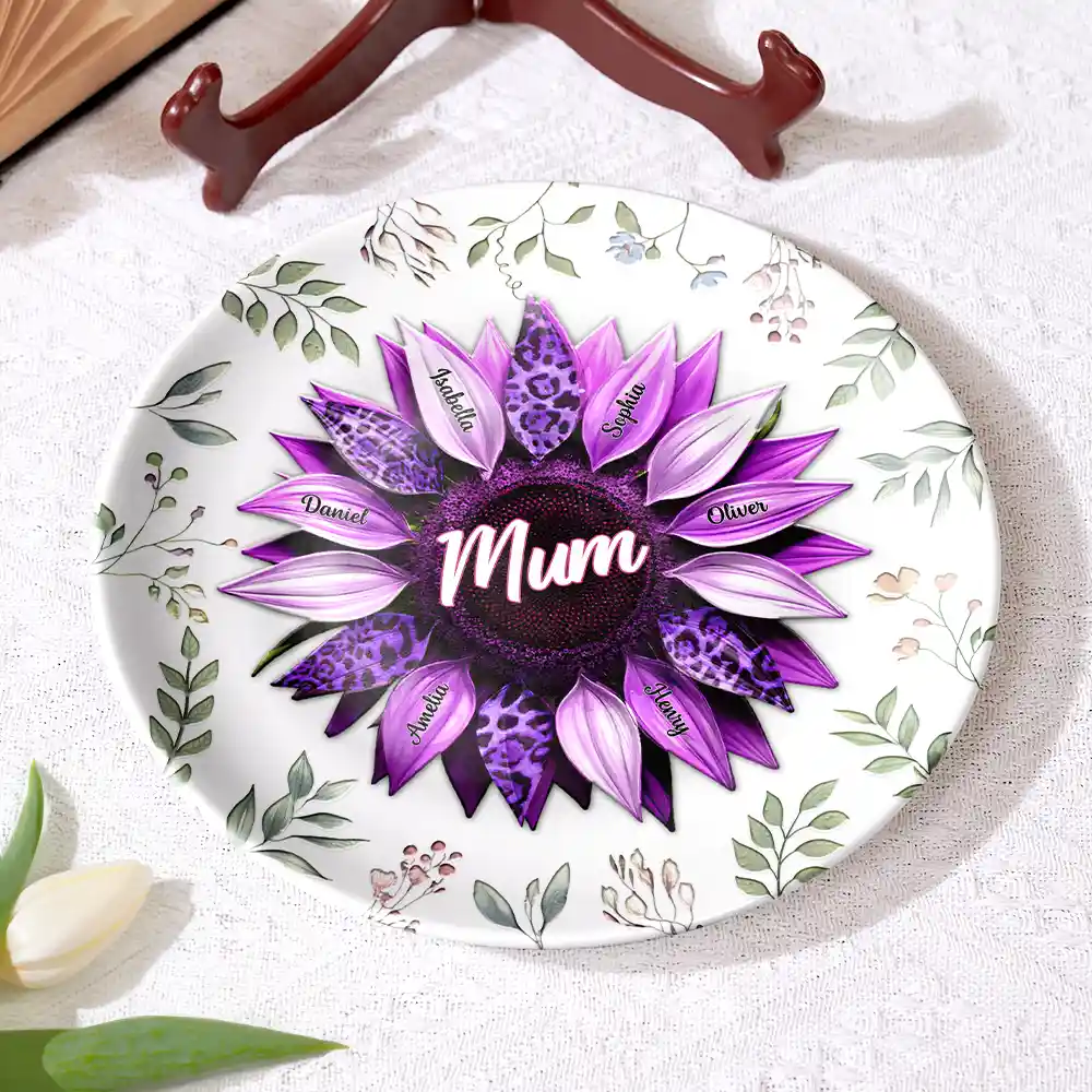 Nana, Mom, Auntie Family Sunflower - Personalized Ceramic Plate - Image 4