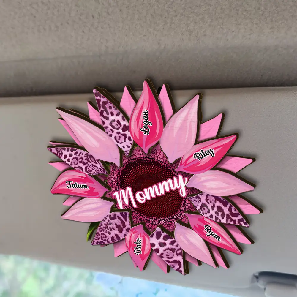 Nana, Mom, Auntie Family Sunflower - Personalized Custom Shaped Car Visor Clip - Image 2