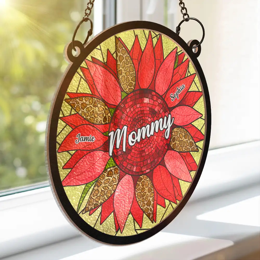 Nana Mom Auntie Family Sunflower - Personalized Window Hanging Suncatcher Ornament - Image 3