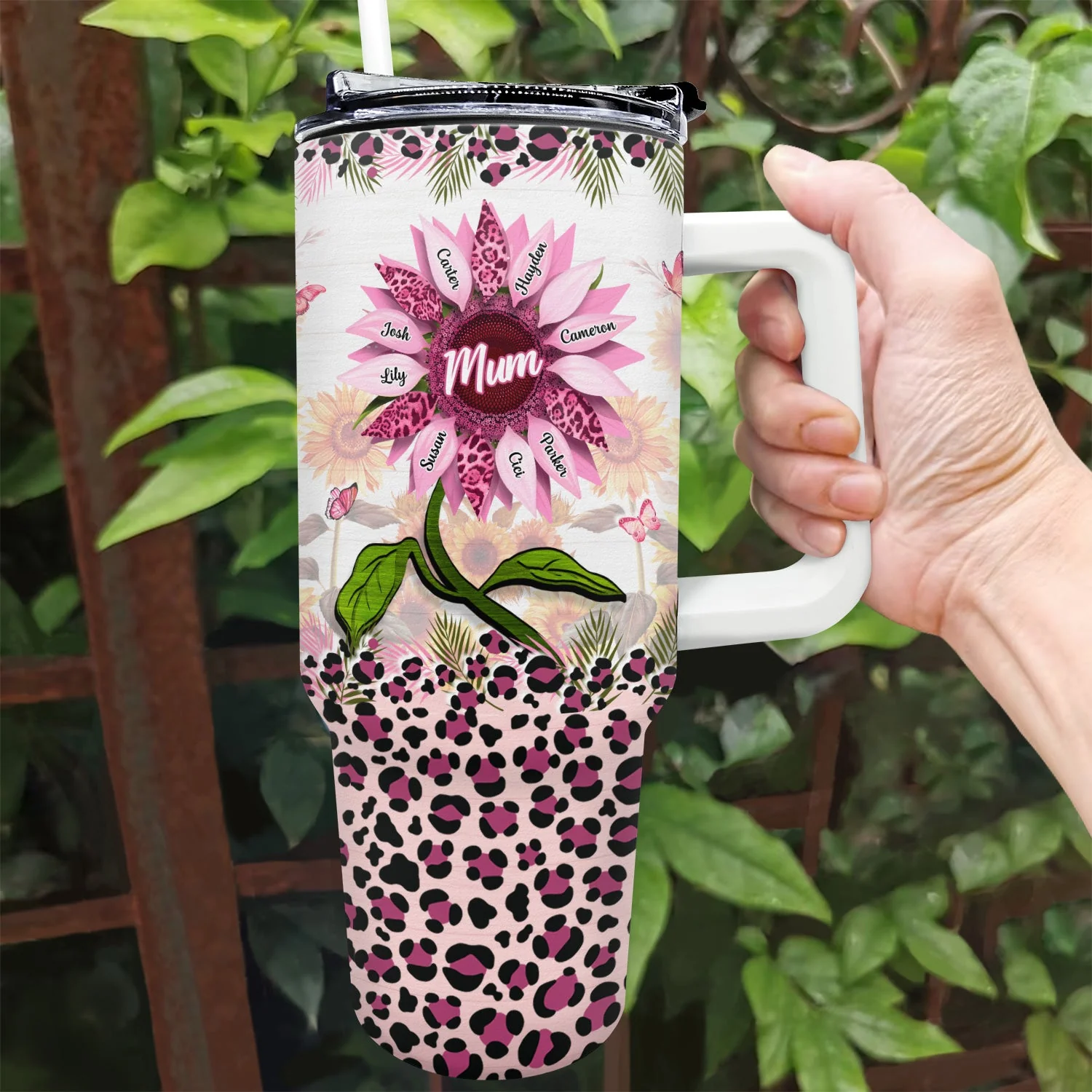 Nana, Mom, Auntie Sunflower - Birthday, Loving Gift For Mother, Grandma, Grandmother - Personalized 40oz Tumbler With Straw - Image 2