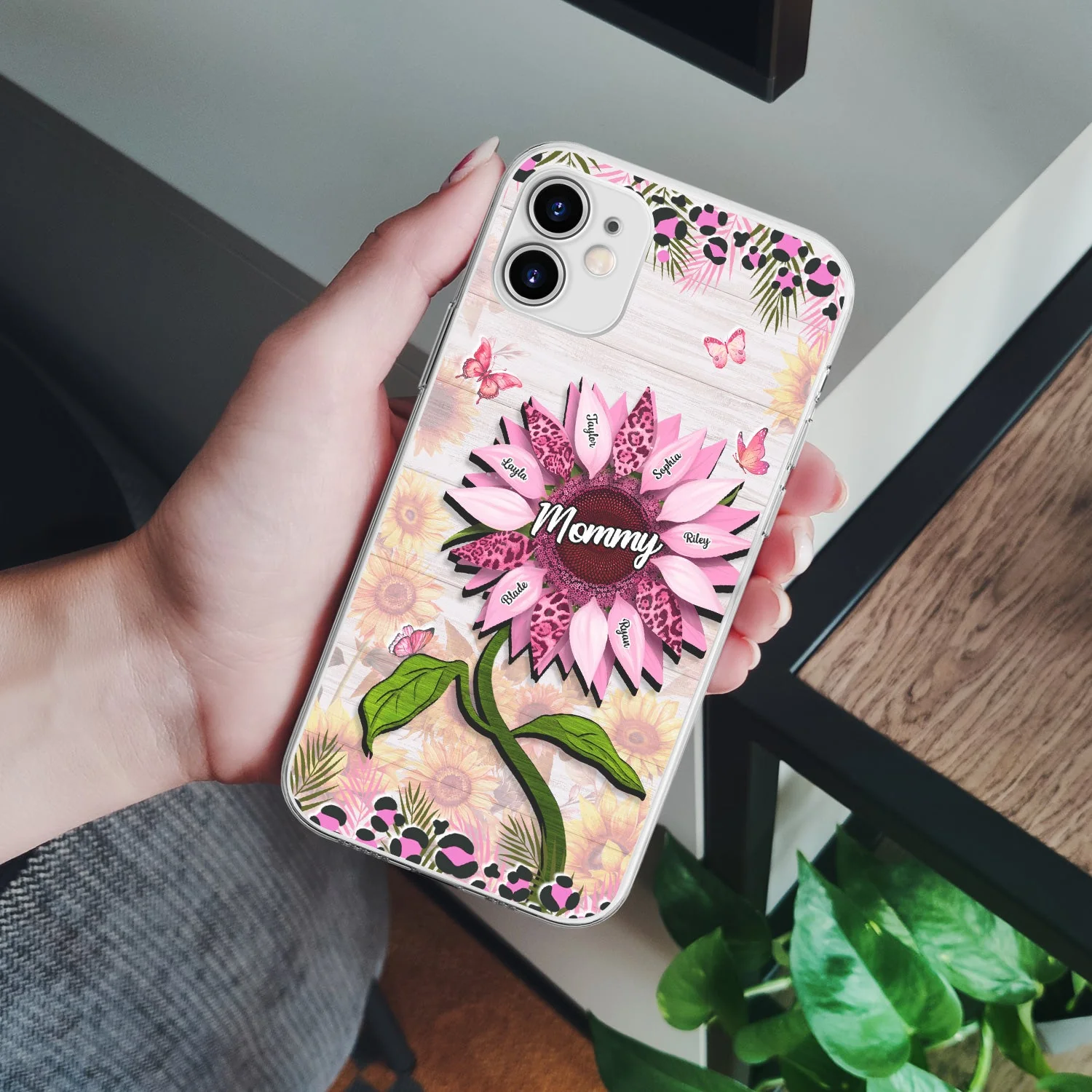 Nana, Mom, Auntie Sunflower - Birthday, Loving Gift For Mother, Grandma, Grandmother - Personalized Clear Phone Case - Image 4