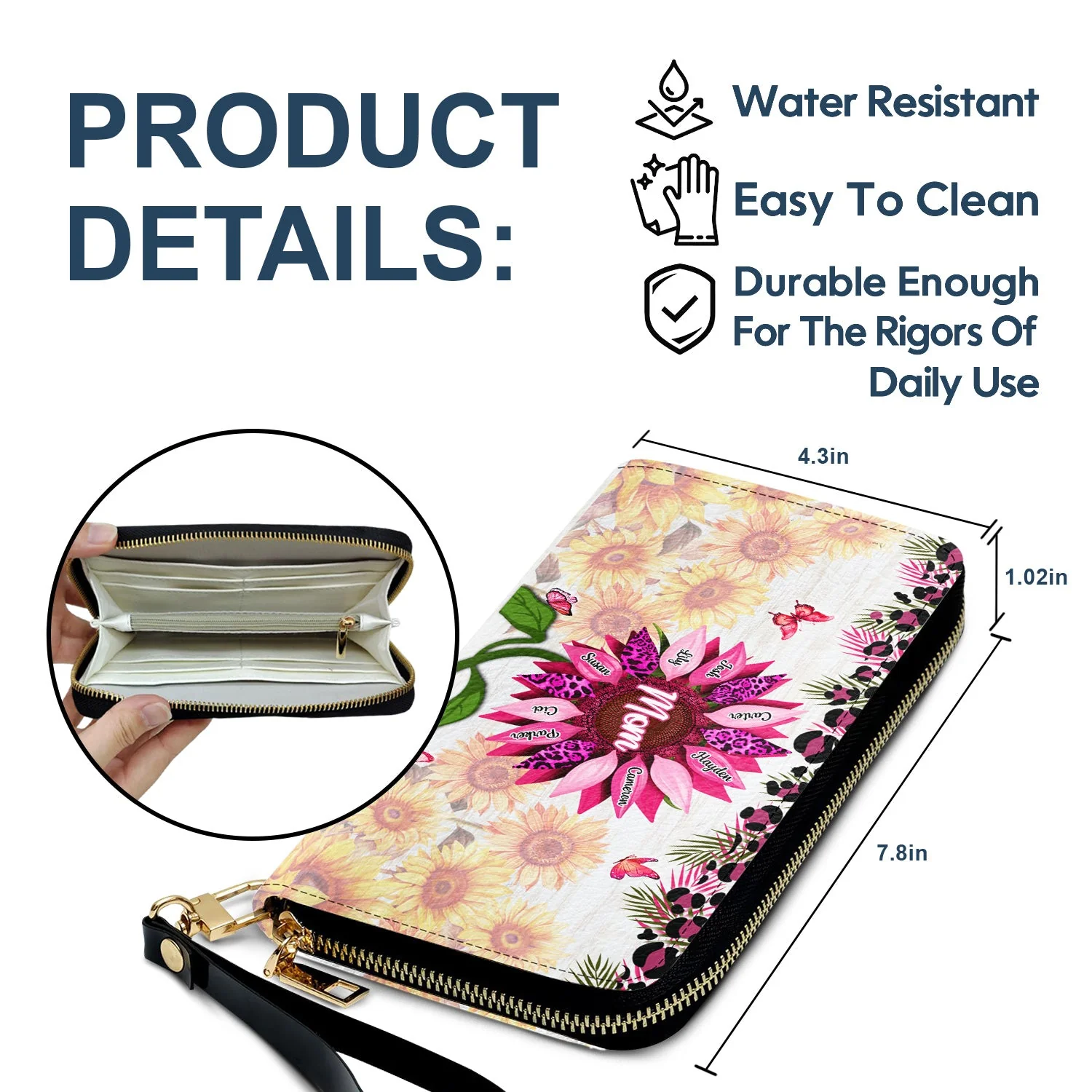 Nana, Mom, Auntie Sunflower - Birthday, Loving Gift For Mother, Grandma, Grandmother - Personalized Leather Long Wallet - Image 6