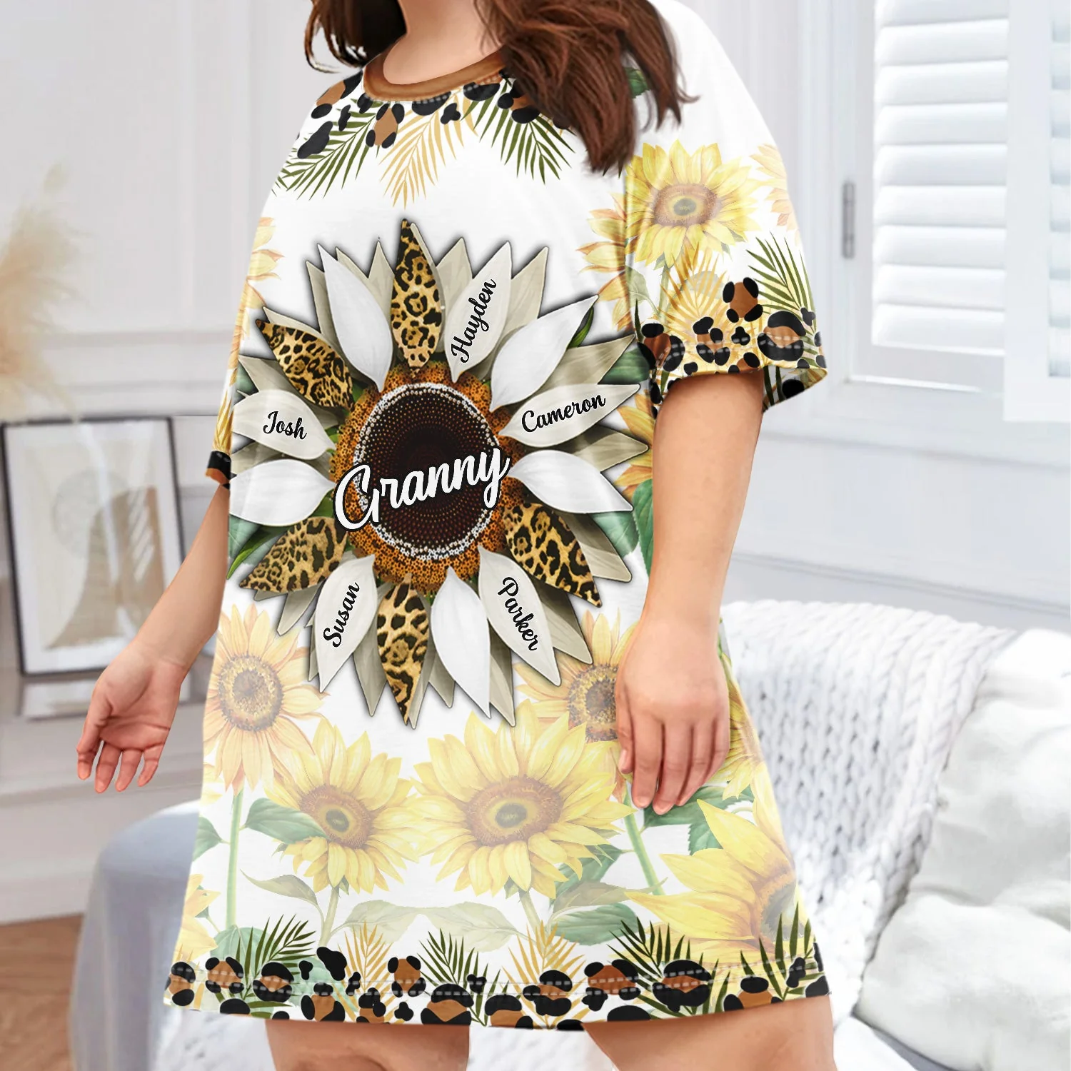Nana, Mom, Auntie Sunflower - Birthday, Loving Gift For Mother, Grandma, Grandmother - Personalized Women's Sleep Tee - Image 3