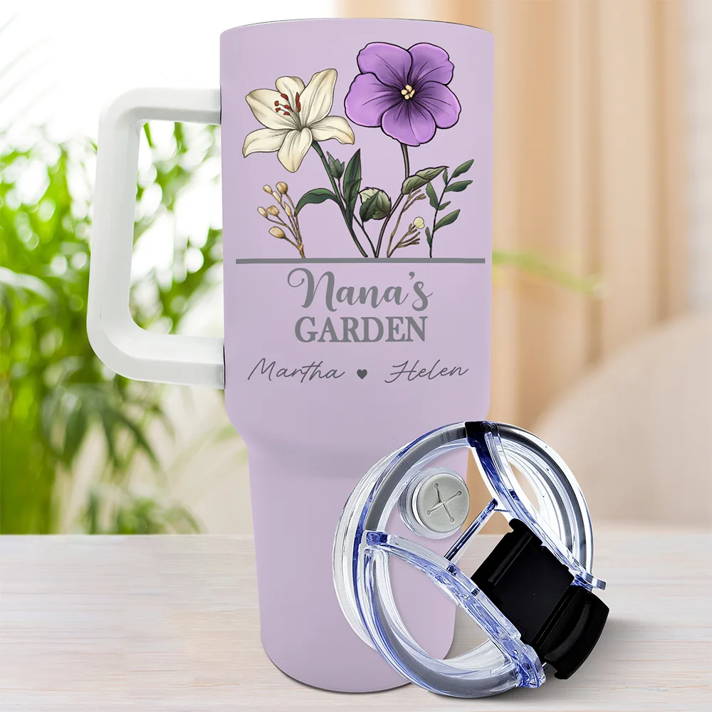 Nana Mom Grandma's Garden Birth Flowers - Personalized 40oz Tumbler With Straw - Image 3