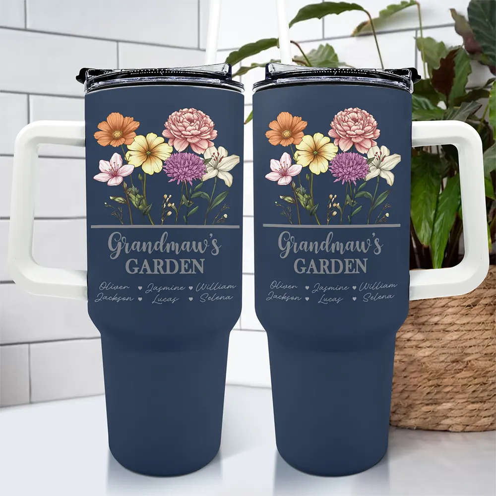 Nana Mom Grandma's Garden Birth Flowers - Personalized 40oz Tumbler With Straw - Image 4