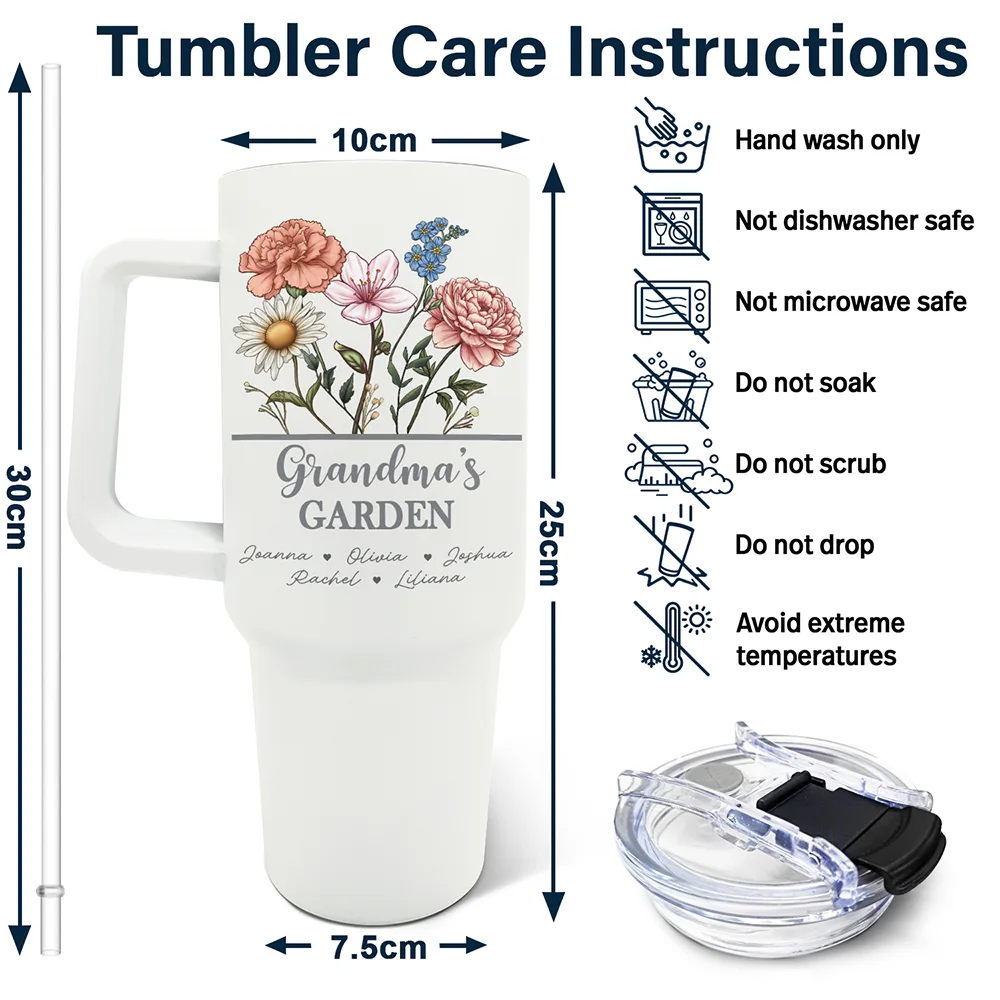 Nana Mom Grandma's Garden Birth Flowers - Personalized 40oz Tumbler With Straw - Image 6