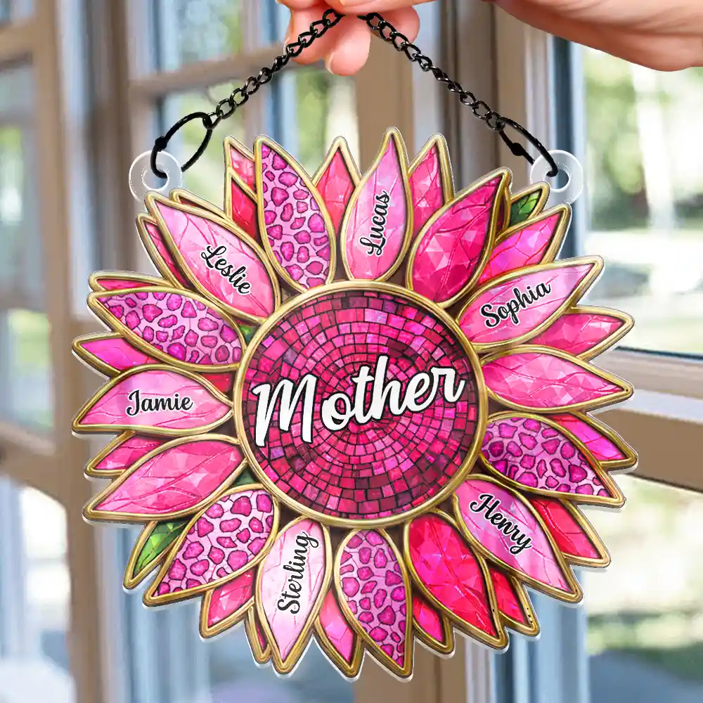 Nana Mom Granny Mimi Family Sunflower - Personalized Window Hanging Suncatcher Ornament - Image 2