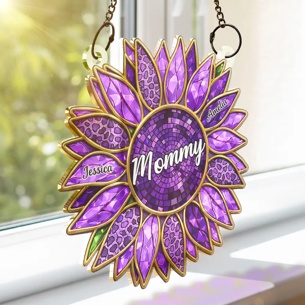 Nana Mom Granny Mimi Family Sunflower - Personalized Window Hanging Suncatcher Ornament - Image 3