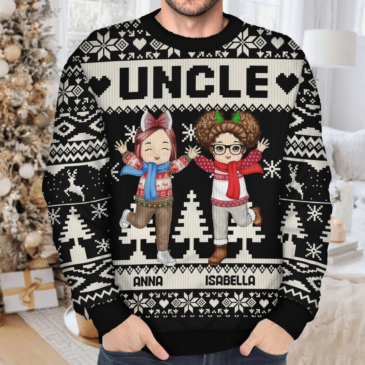 Nana Papa Daddy Mommy Grandkids - Christmas Gift For Grandparents, Parents- Personalized Unisex Ugly Sweater - Image 4