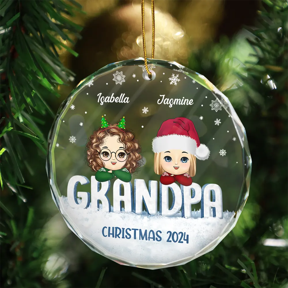 Nana Papa Grandkids Christmas Grandparents - Personalized Circle Glass Ornament - Image 3