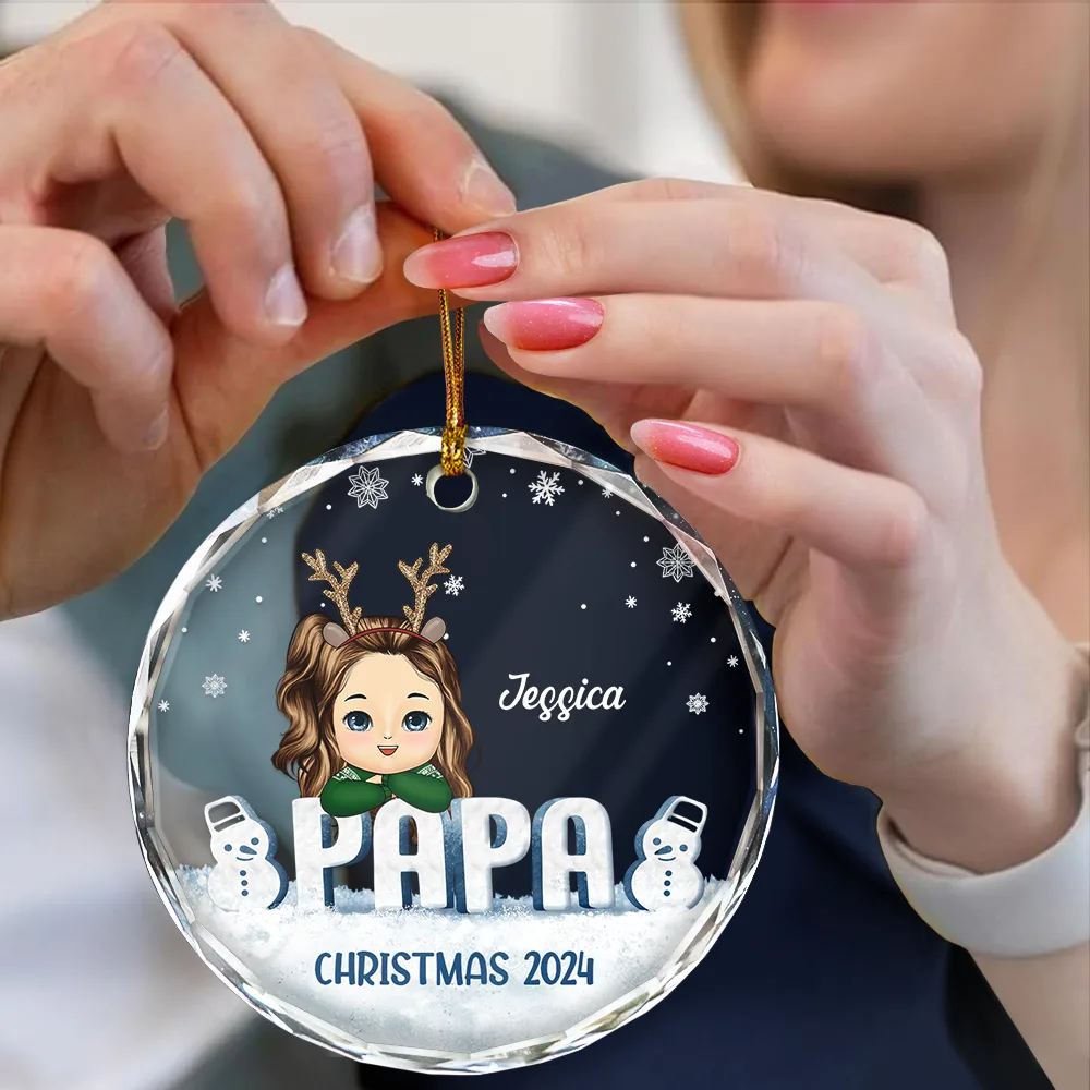 Nana Papa Grandkids Christmas Grandparents - Personalized Circle Glass Ornament - Image 4