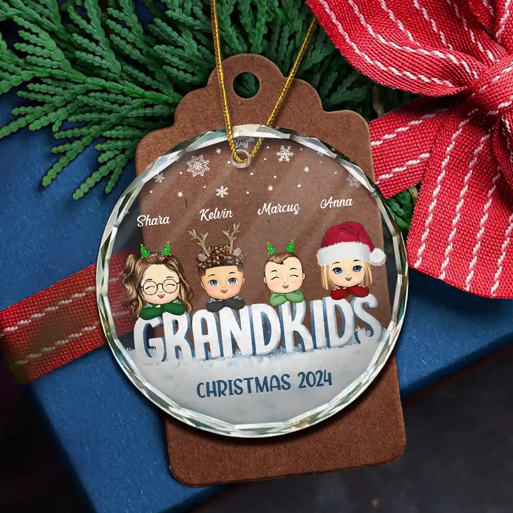 Nana Papa Grandkids Christmas Grandparents - Personalized Circle Glass Ornament - Image 5