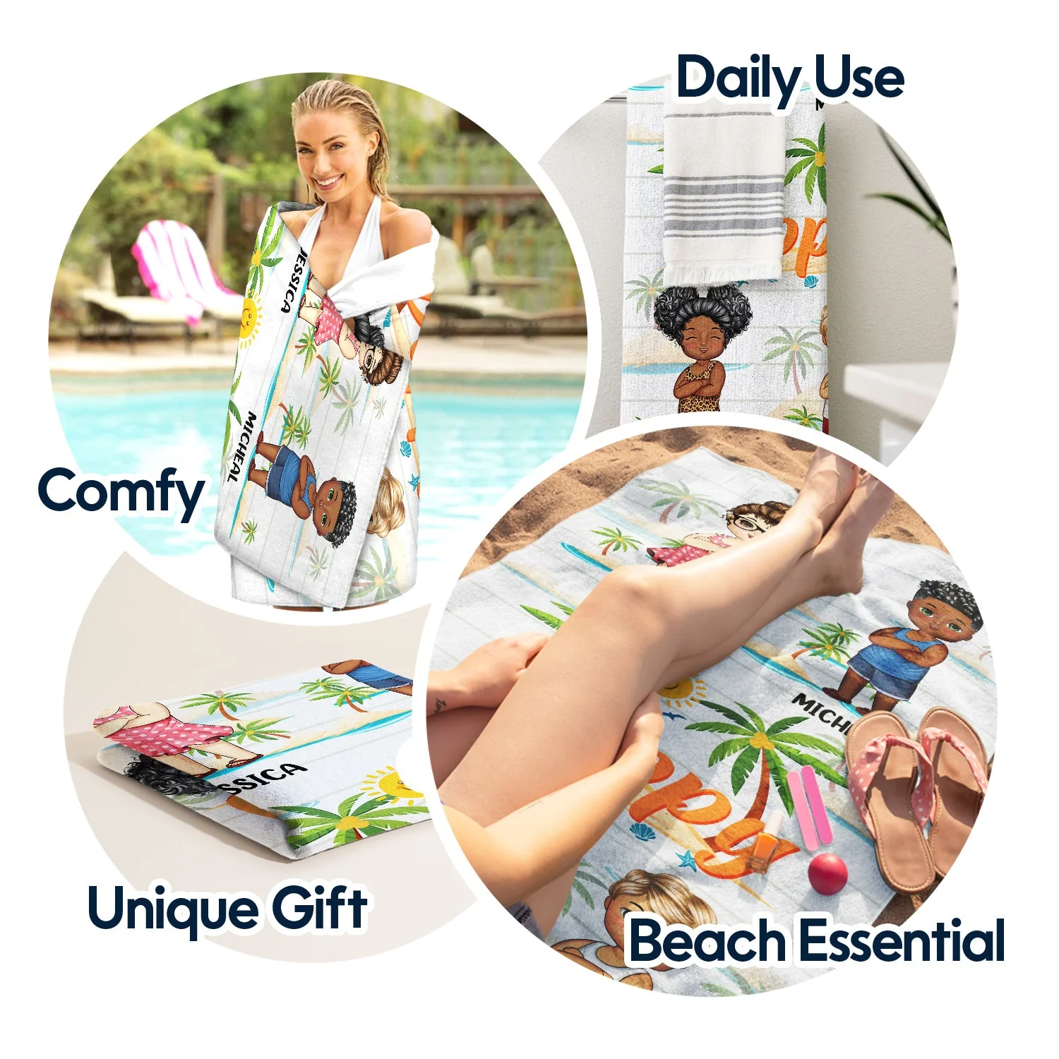 Nana Papa Mom Daddy - Loving Gift For Mother, Father, Grandma, Grandpa - Personalized Custom Beach Towel - Image 5