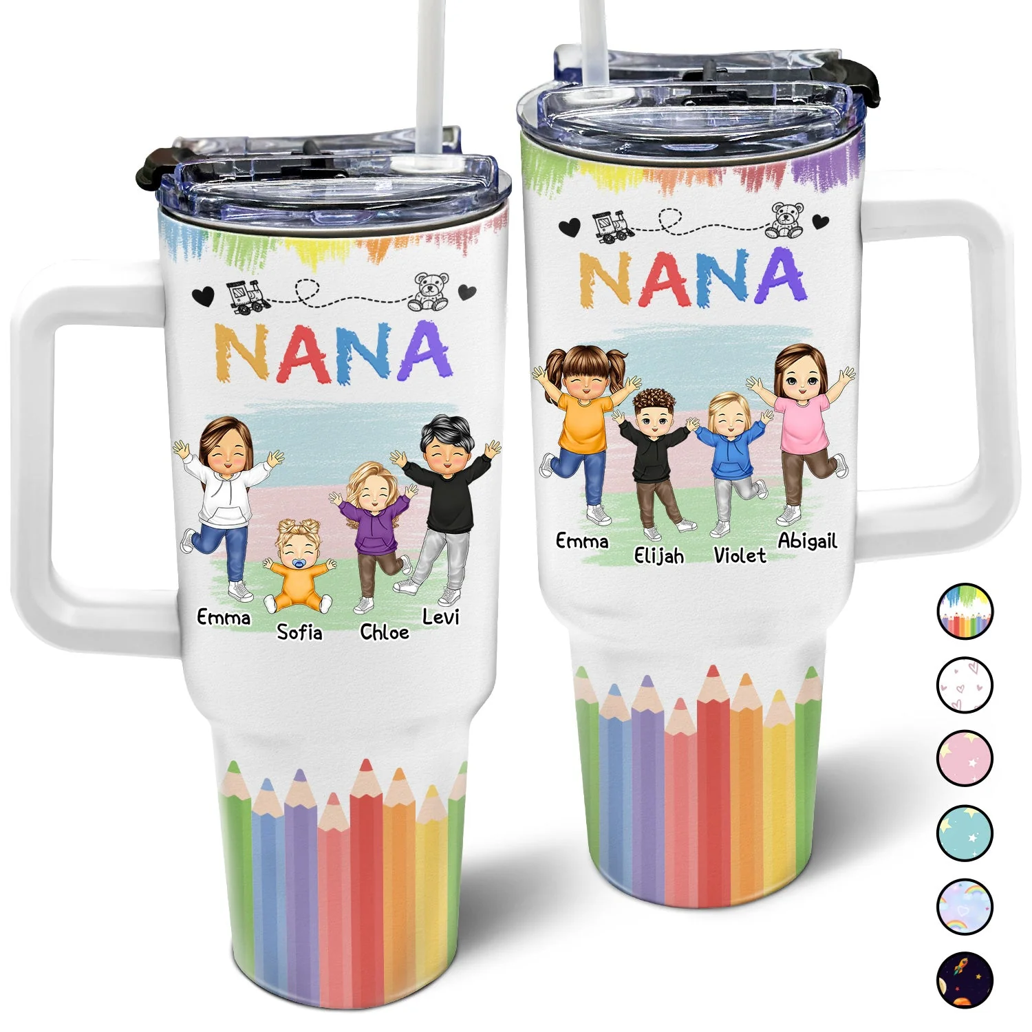 Nana Papa Mommy Daddy - Birthday, Loving Gift For Mother, Father, Grandma, Grandpa - Personalized 40oz Tumbler With Straw - Image 3