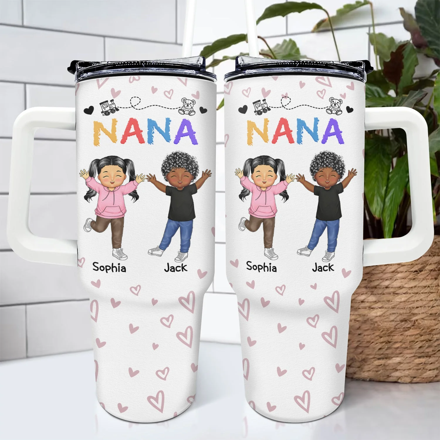 Nana Papa Mommy Daddy - Birthday, Loving Gift For Mother, Father, Grandma, Grandpa - Personalized 40oz Tumbler With Straw - Image 5