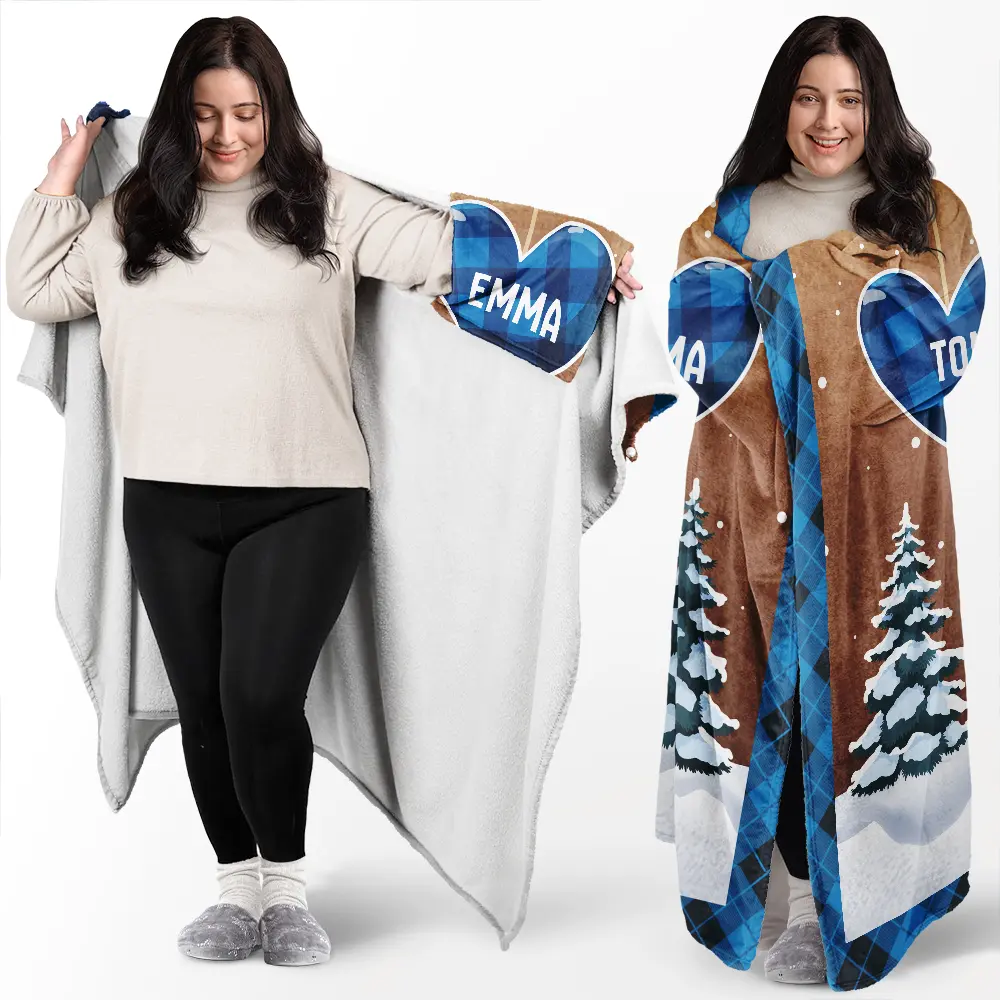 Nana Papa Snowwoman Snowman Christmas Grandparents - Personalized Wearable Blanket - Image 2