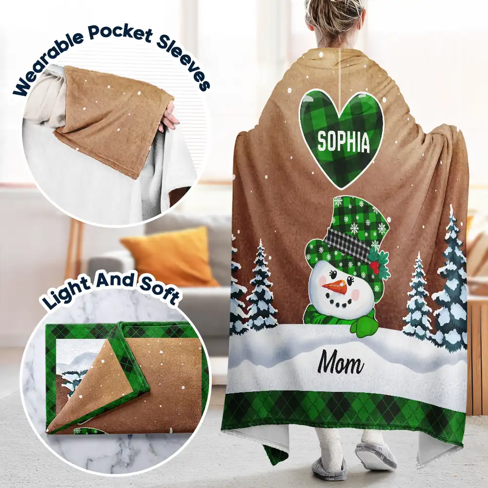 Nana Papa Snowwoman Snowman Christmas Grandparents - Personalized Wearable Blanket - Image 3