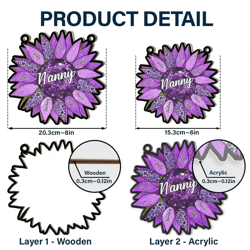 Nana’s Family Sunflower of Love - Personalized Window Hanging Suncatcher Ornament - Image 5