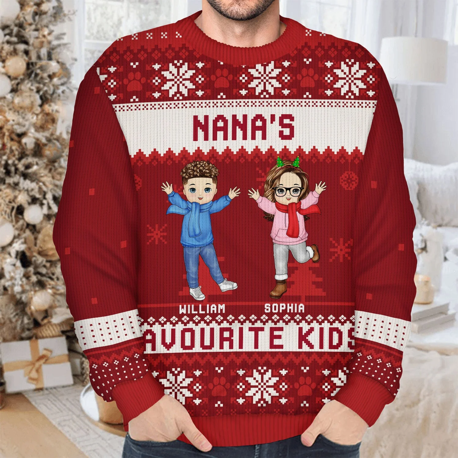 Nana's Favourite Kids - Christmas Gift For Grandma, Grandmother, Grandpa, Grandfather, Grandparents - Personalized Unisex Ugly Sweater - Image 4