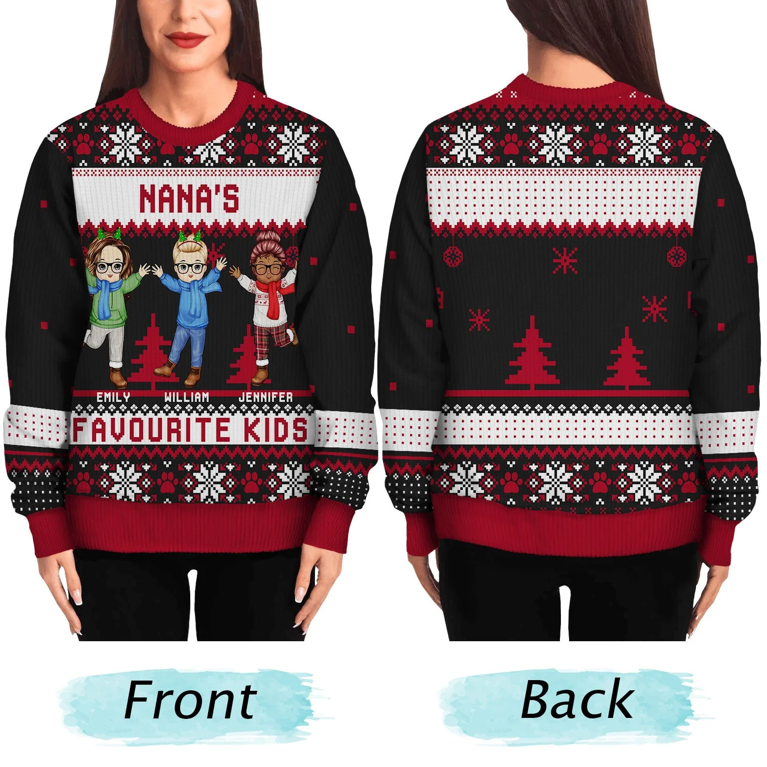 Nana's Favourite Kids - Christmas Gift For Grandma, Grandmother, Grandpa, Grandfather, Grandparents - Personalized Unisex Ugly Sweater - Image 5