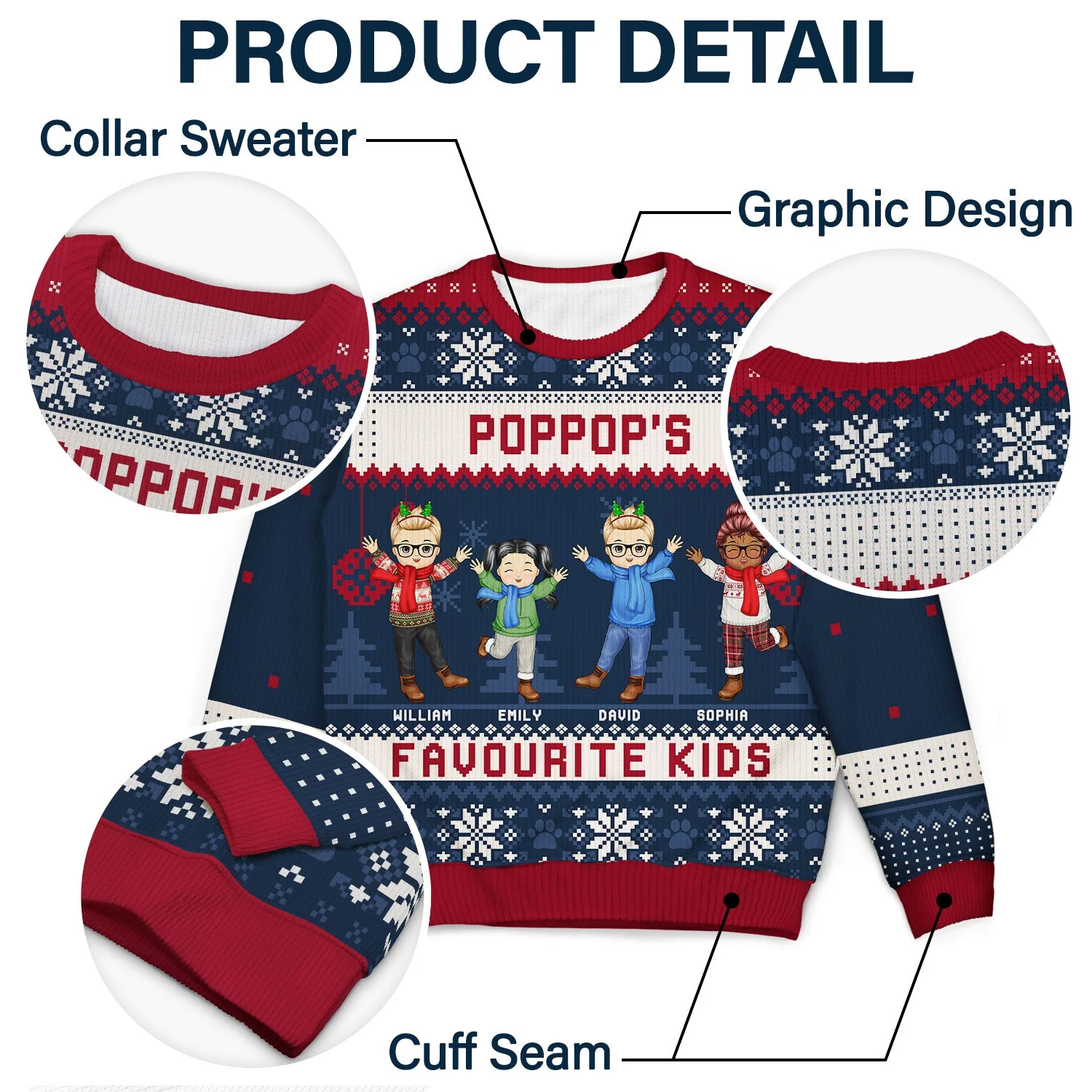 Nana's Favourite Kids - Christmas Gift For Grandma, Grandmother, Grandpa, Grandfather, Grandparents - Personalized Unisex Ugly Sweater - Image 6