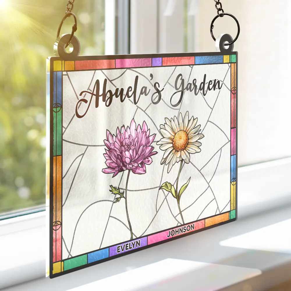 Nana's Garden Full Of Colors Birth Flower Grandkids - Personalized Window Hanging Suncatcher Ornament - Image 3