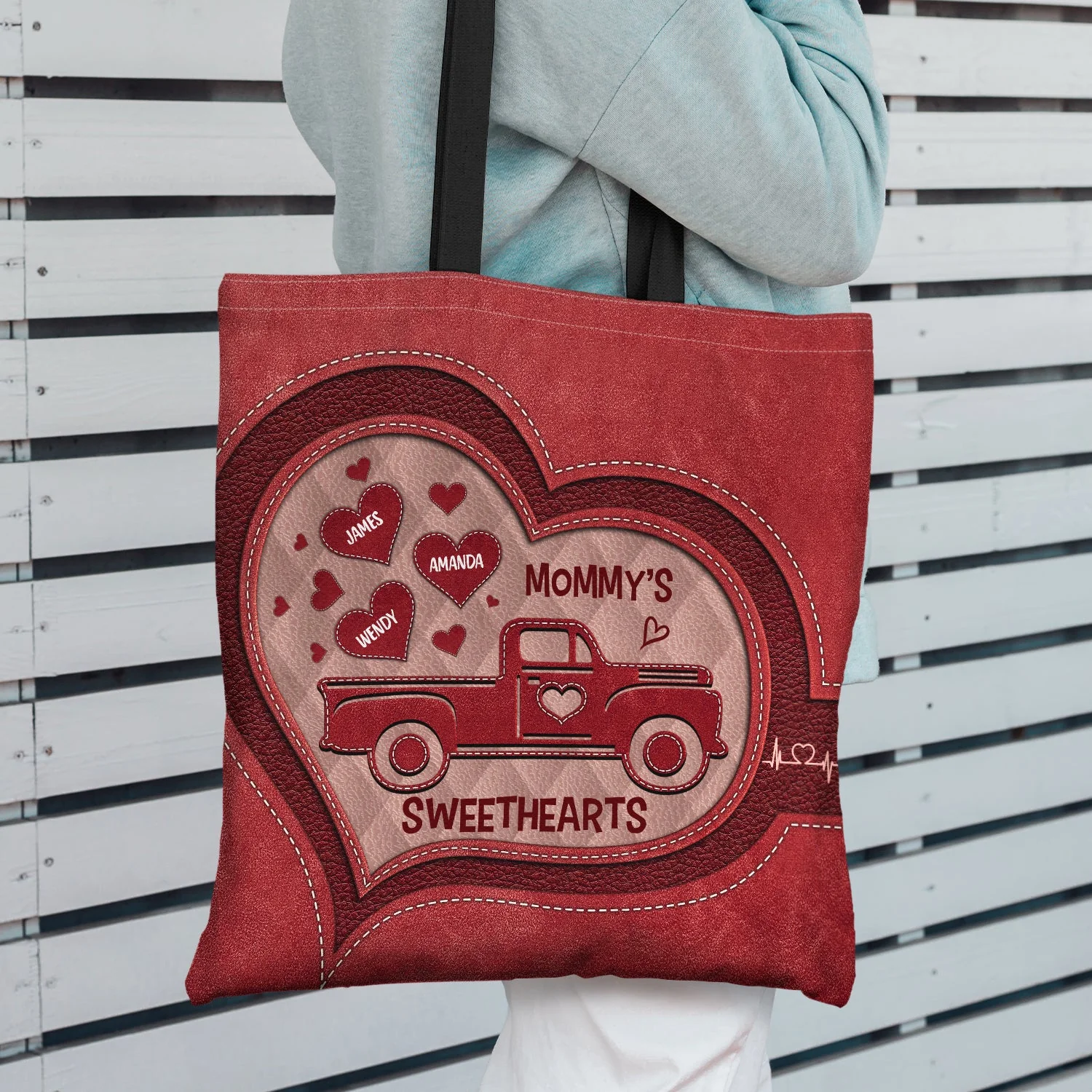 Nana's Sweethearts Leather Pattern - Gift For Grandma - Personalized Zippered Canvas Bag - Image 2