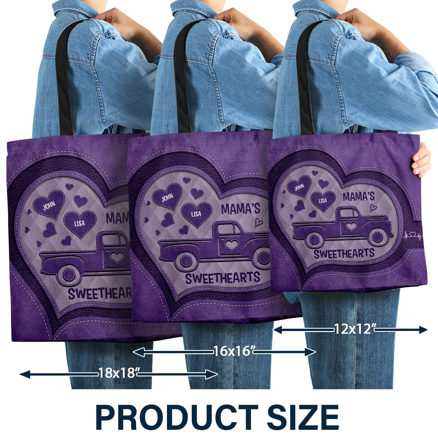 Nana's Sweethearts Leather Pattern - Gift For Grandma - Personalized Zippered Canvas Bag - Image 3