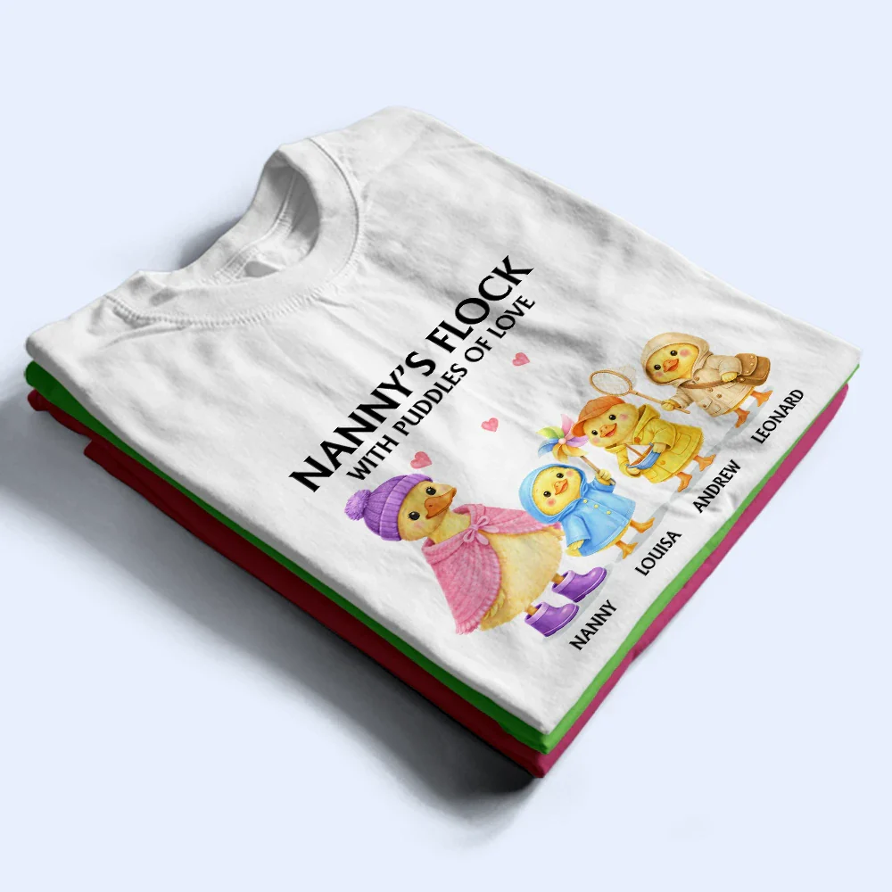 Nanny's Flock With Puddles Of Love - Personalized T Shirt - Image 2