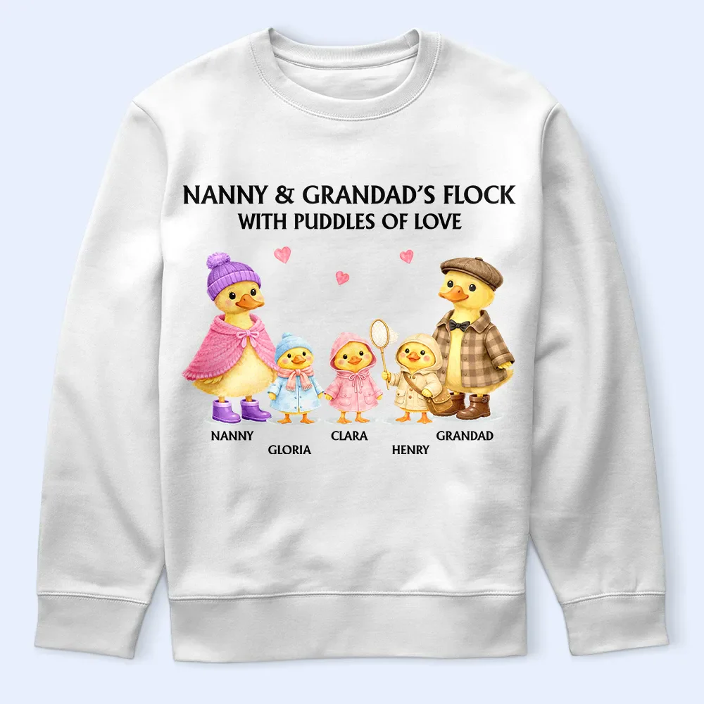Nanny's Flock With Puddles Of Love - Personalized T Shirt - Image 5