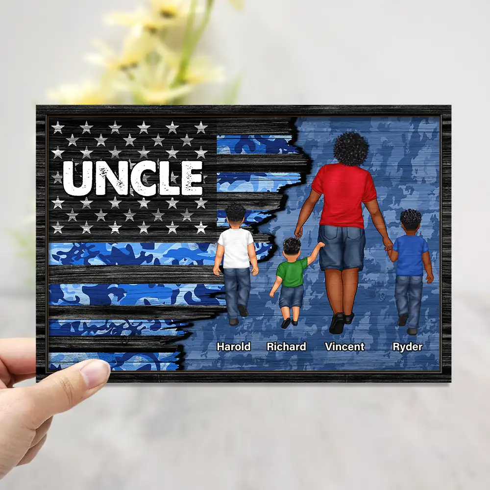 Nation Flag Dad Grandpa Walking With Kids - Personalized 2-Layered Wooden Plaque With Stand - Image 3
