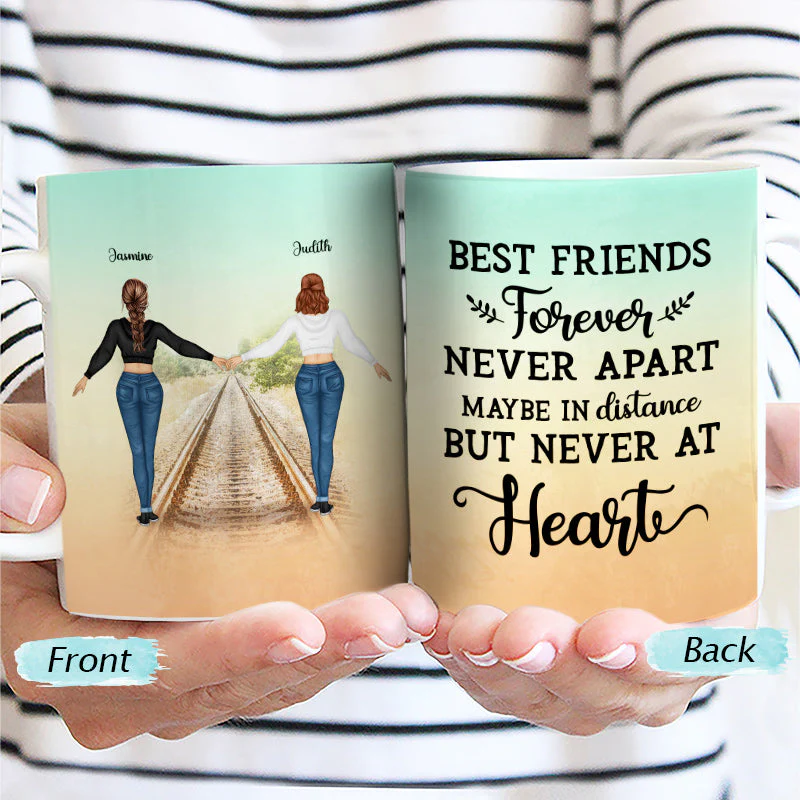 Never At Heart - Gift For Besties, Best Friends, BFF - Personalized Custom White Edge-To-Edge Mug - Image 2