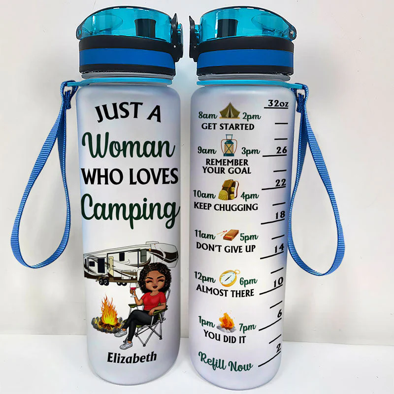Never Dreamed I'd Grow Up To Be A Super Sexy Camping Lady - Gift For Campers - Personalized Custom Water Tracker Bottle - Image 2