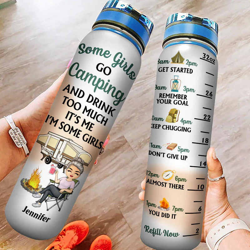 Never Dreamed I'd Grow Up To Be A Super Sexy Camping Lady - Gift For Campers - Personalized Custom Water Tracker Bottle - Image 3