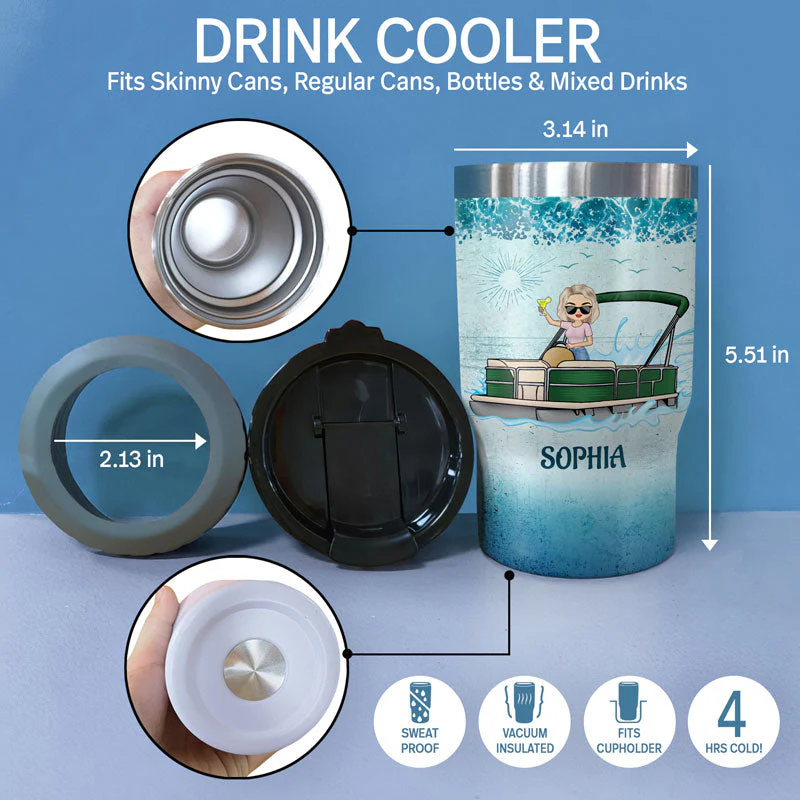Never Dreamed I'd Grow Up To Be A Super Sexy Pontoon Queen - Personalized Custom Triple 3 In 1 Can Cooler - Image 4