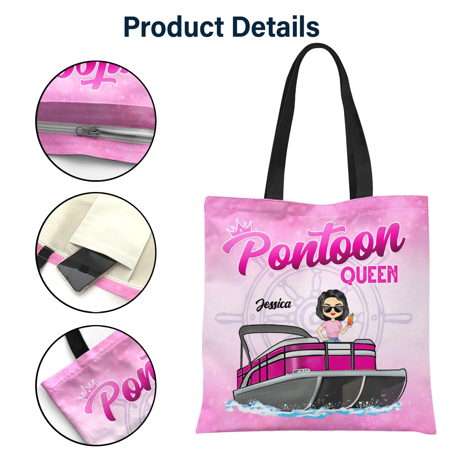 Never Dreamed I'd Grow Up To Be A Super Sexy Pontoon Queen - Traveling, Cruising Gift For Pontooning Lovers, Lake Lovers, Travelers, Women - Personalized Custom Zippered Canvas Bag - Image 4