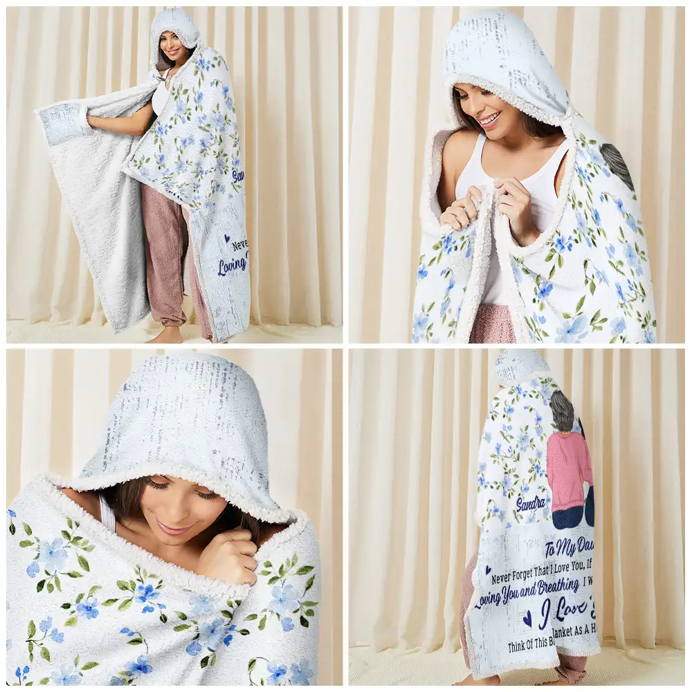 Never Forget That I Love You Mom Daughter - Personalized Wearable Hooded Blanket - Image 6