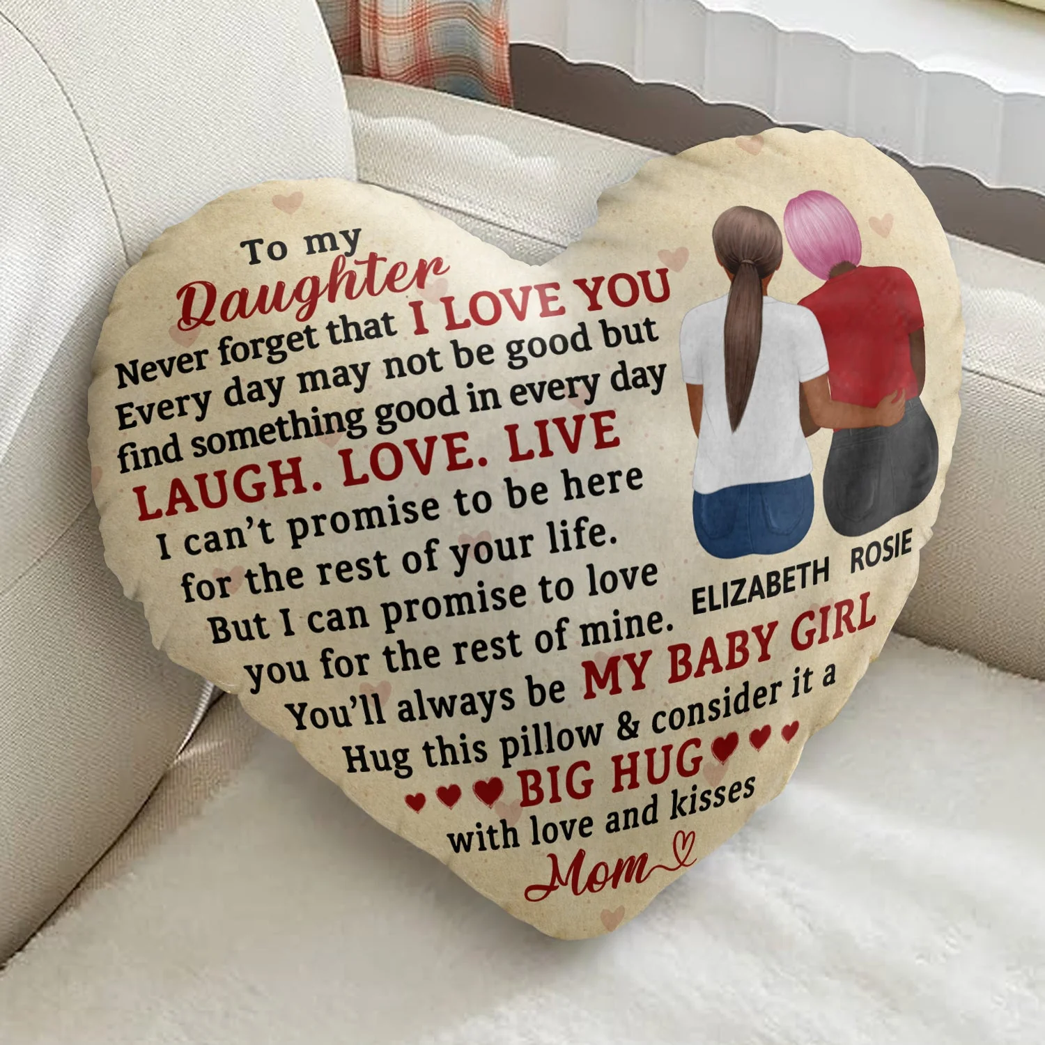 Never Forget That I Love You Mom - Gift For Daughters - Personalized Heart Shaped Pillow - Image 2