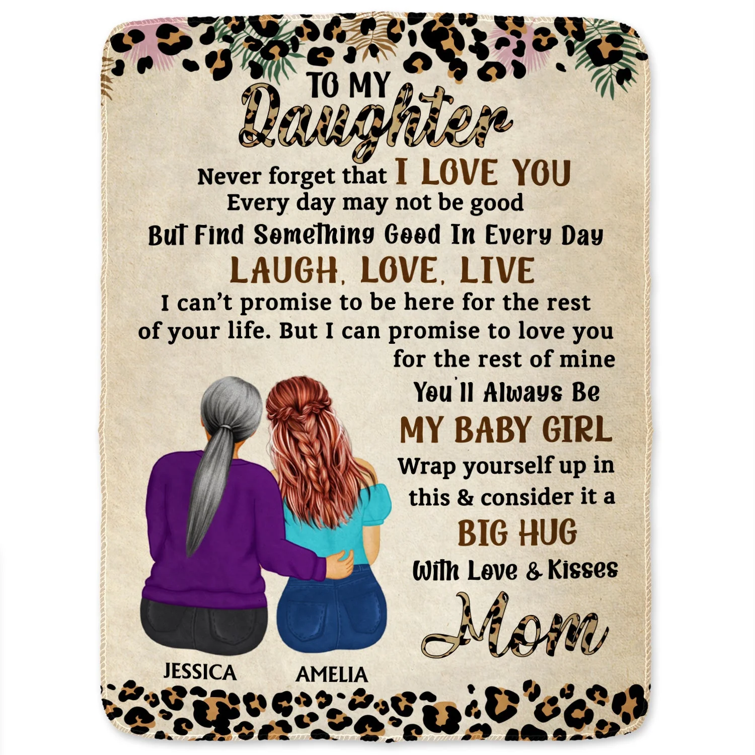 Never Forget That I Love You Mom Leopard Pattern - Gift For Daughters - Personalized Fleece Blanket, Sherpa Blanket - Image 2