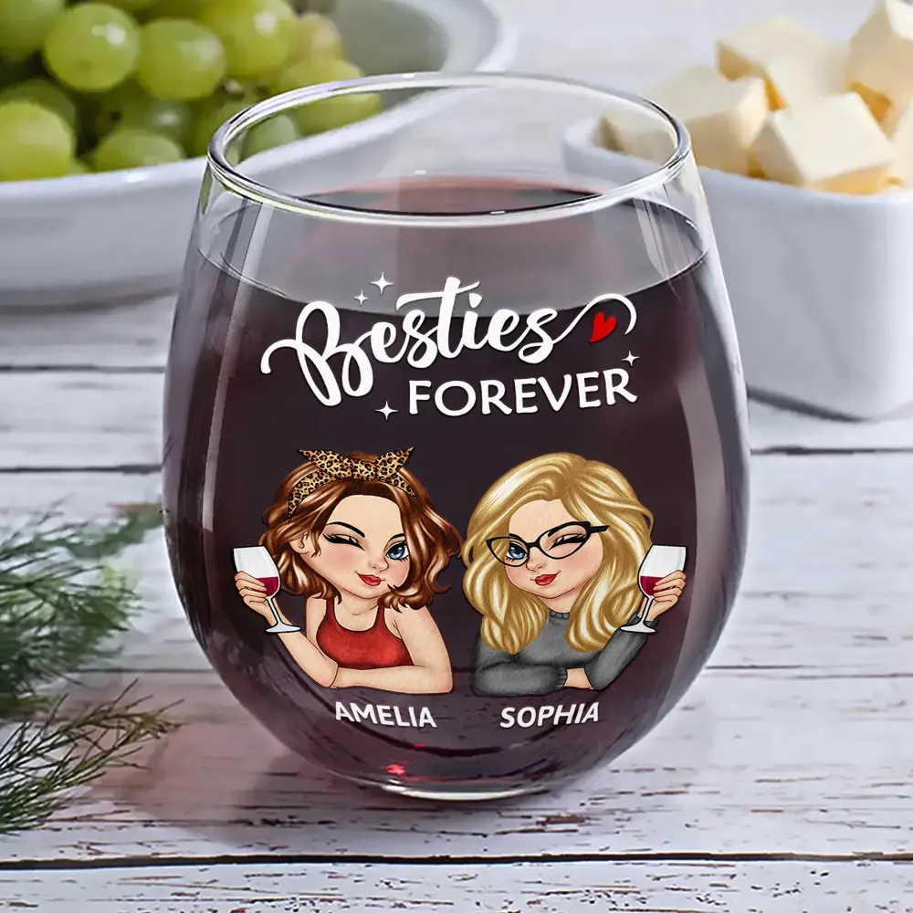 Never Too Far To Drink Together Besties Sisters - Personalized Stemless Wine Glass - Image 6