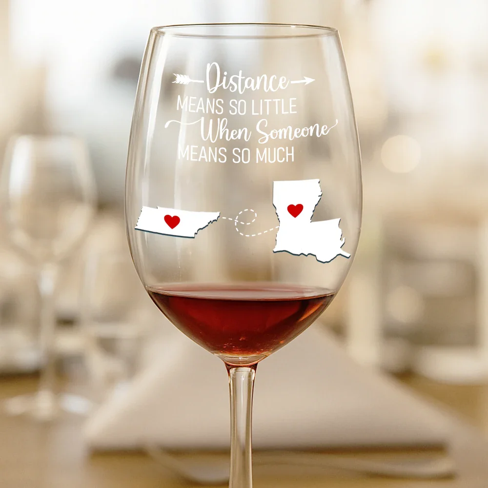 Never Too Far To Drink Together Besties Sisters - Personalized Wine Glass - Image 2