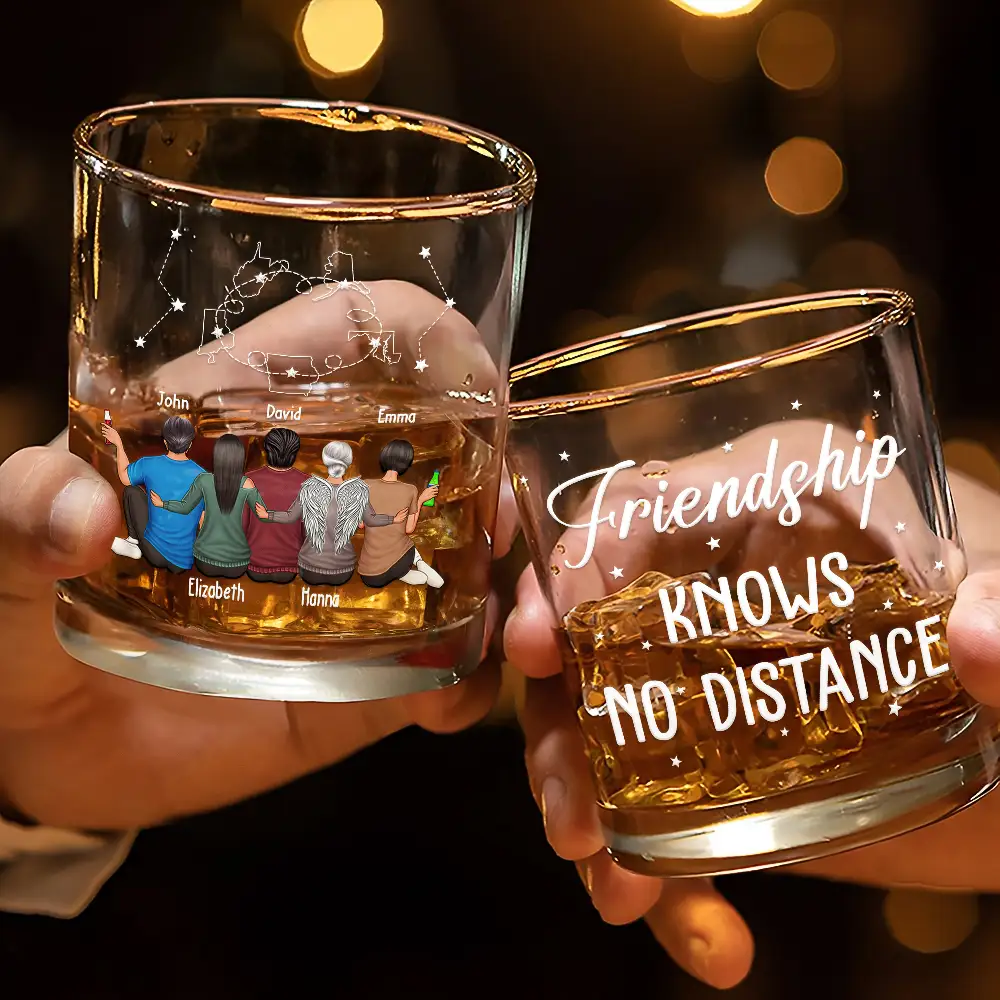 Never Too Far To Drink Together Long Distance - Personalized Whiskey Glass - Image 3