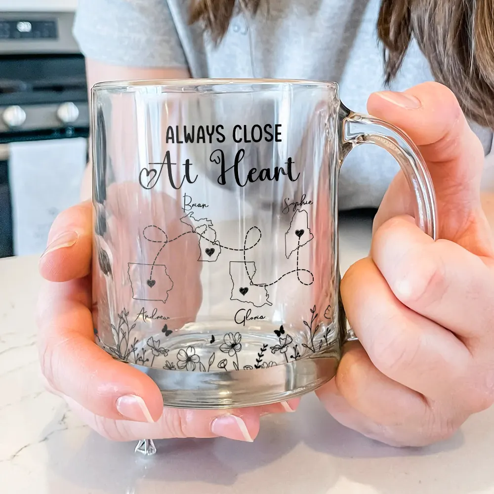 Never Too Far To Have Coffee Together Besties - Personalized Glass Mug - Image 3