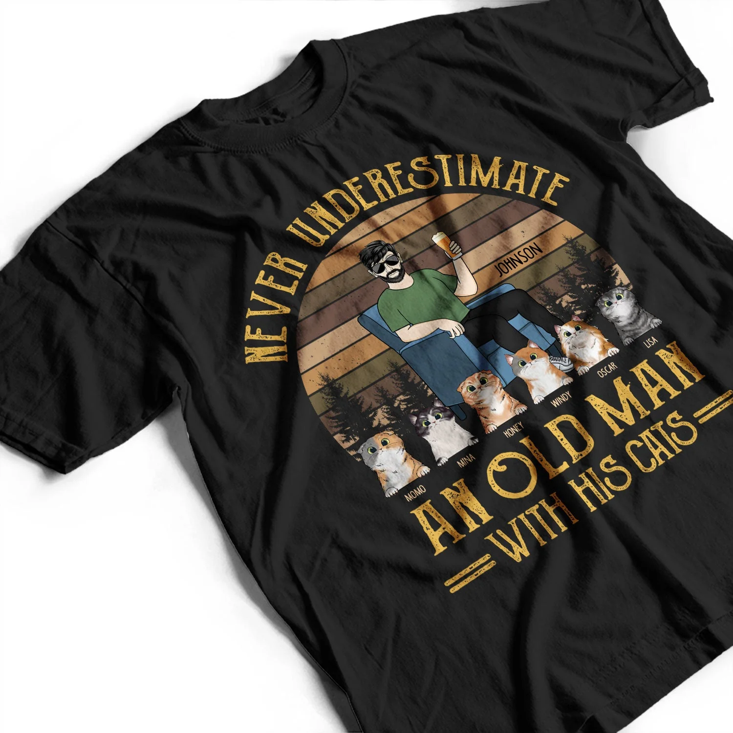 Never Underestimate An Old Man - Gift For Cat Dad, Cat Lovers - Personalized Custom T Shirt - Image 3