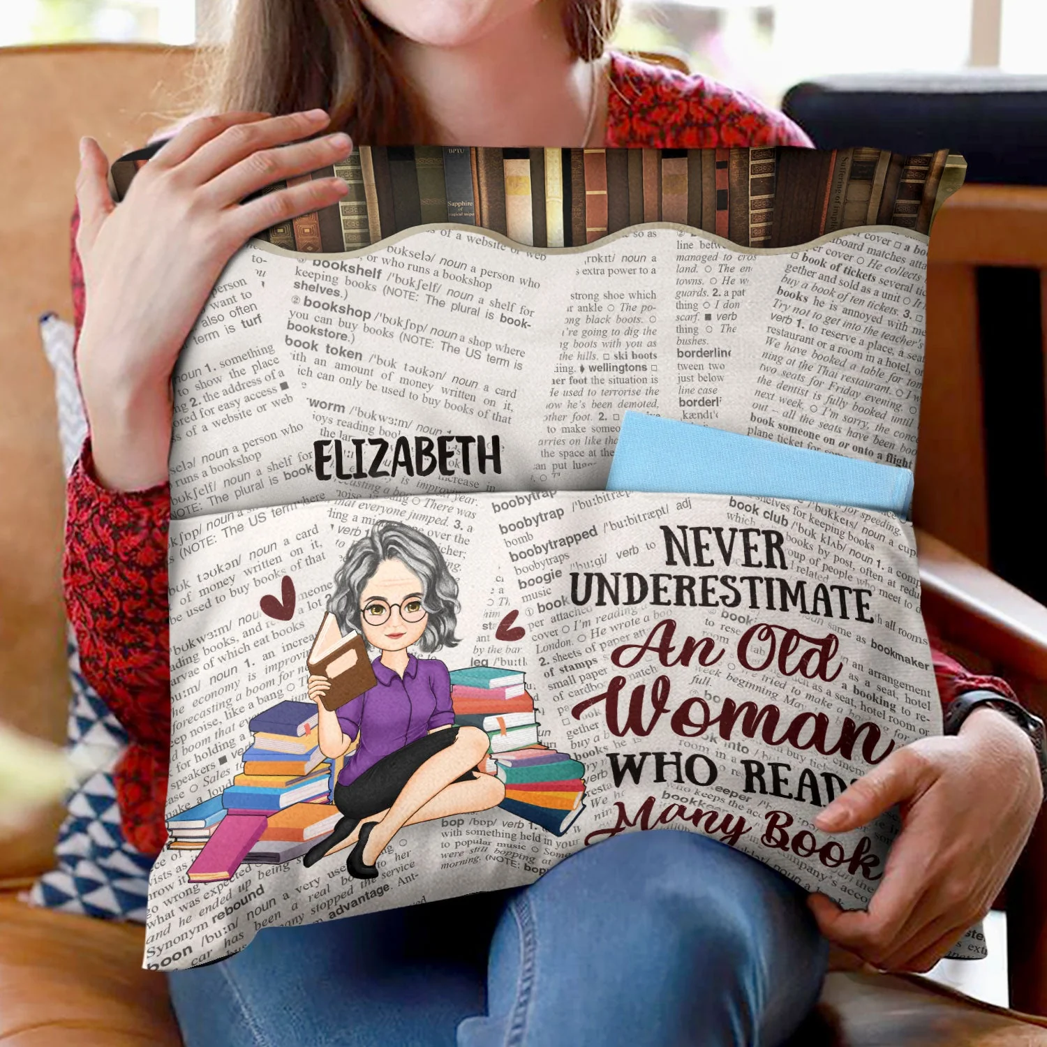 Never Underestimate Old Woman Who Reads - Gift For Book Lovers - Personalized Pocket Pillow - Image 2