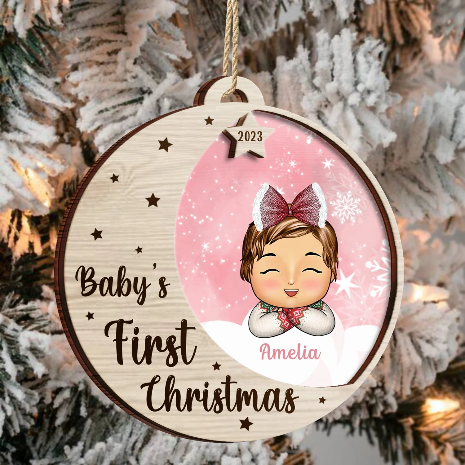 New Baby's First Christmas - Personalized 2-Layered Wooden Ornament - Image 3