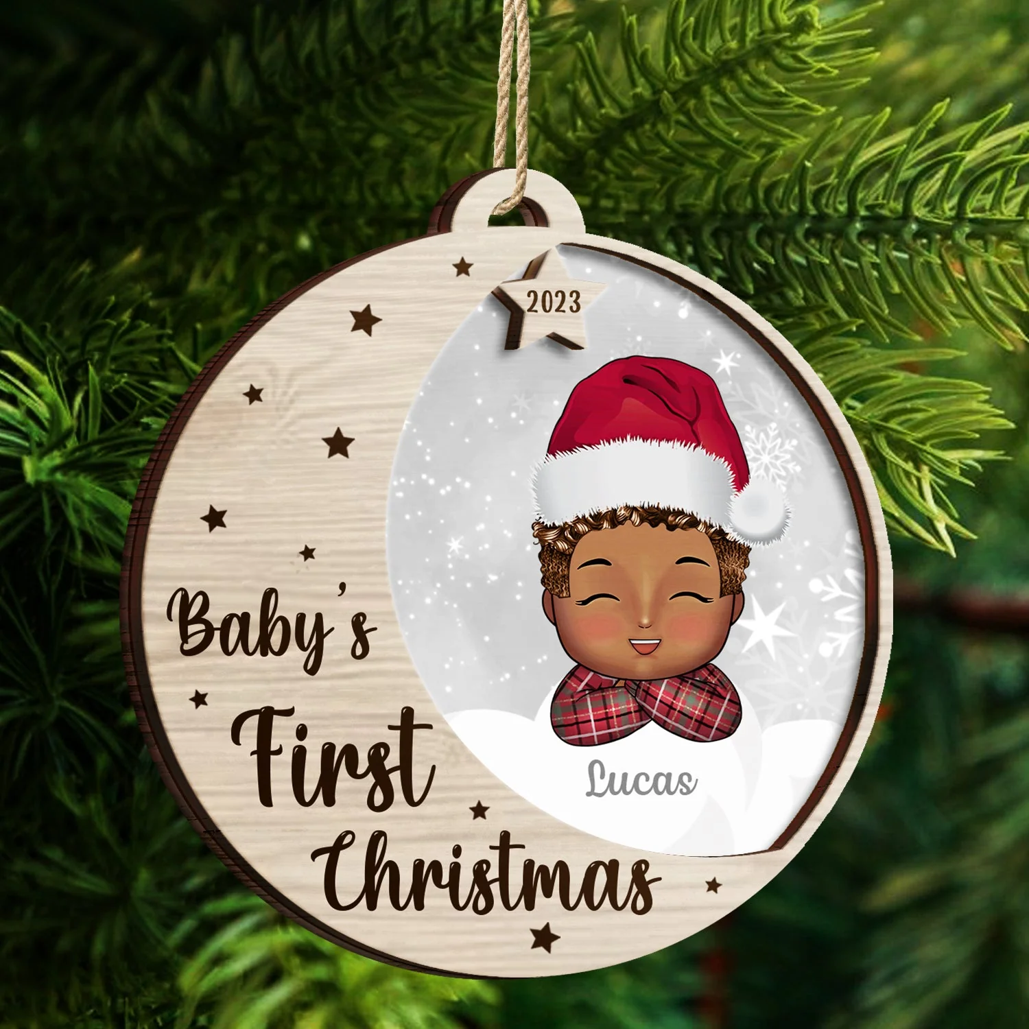 New Baby's First Christmas - Personalized 2-Layered Wooden Ornament - Image 4