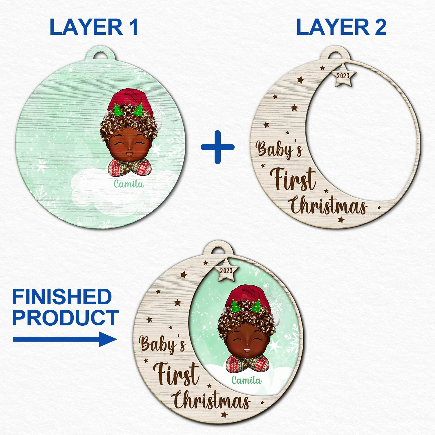 New Baby's First Christmas - Personalized 2-Layered Wooden Ornament - Image 6
